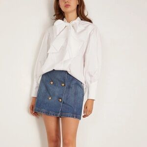 HUNTER BELL new without tags Shay White Tie-Neck Cotton Shirt XS